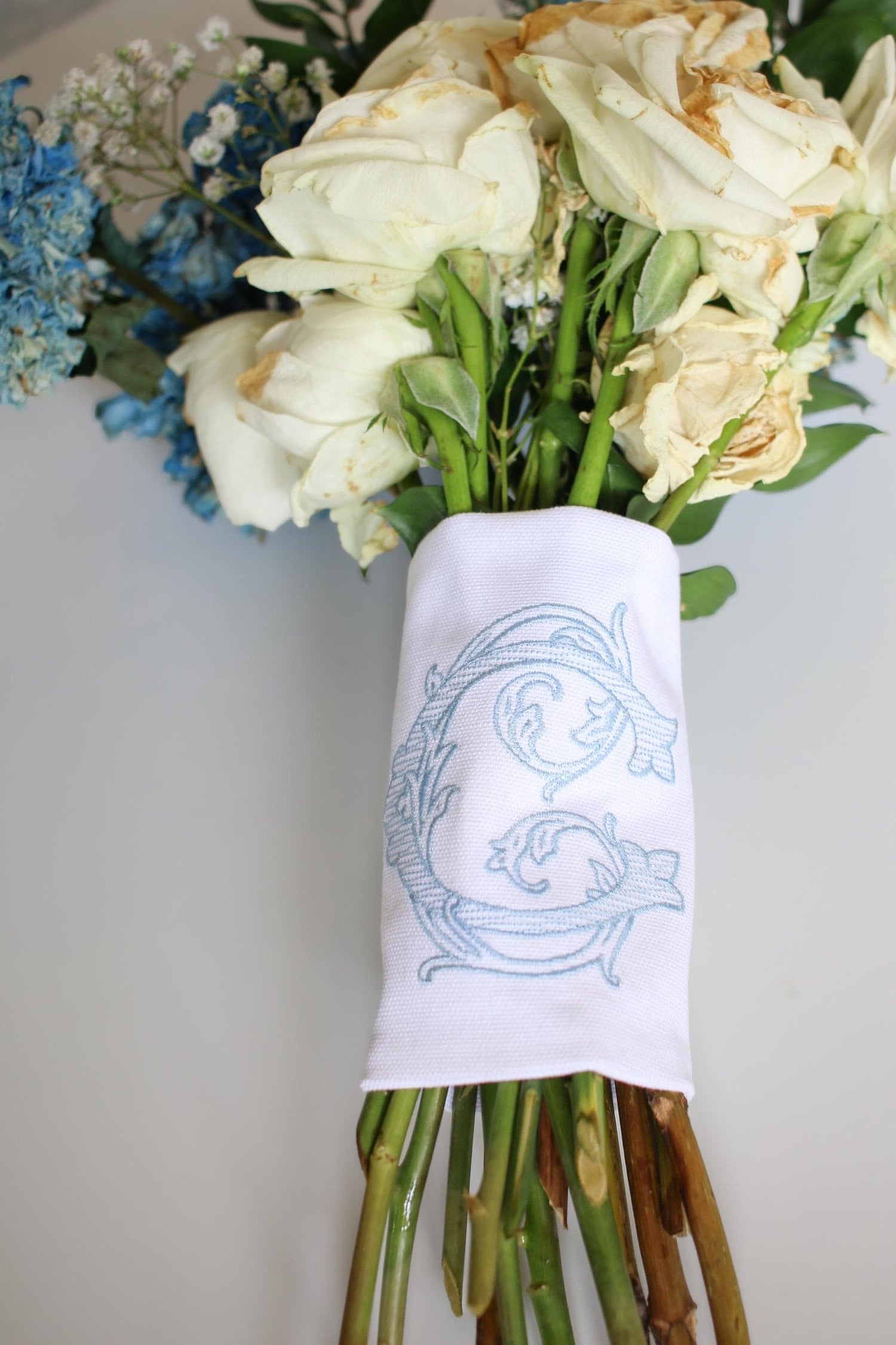 Embroidered Wedding Bouquet Wrap with Single Letter Monogram | Wedding Gifts | Wedding Bouquet Wraps