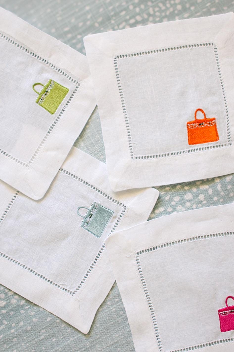 Designer Bag Embroidered Cocktail Napkins | Hostess Gifts | Grandmillenial Gifts | Gifts for Her | Housewarming Gifts | European Linen