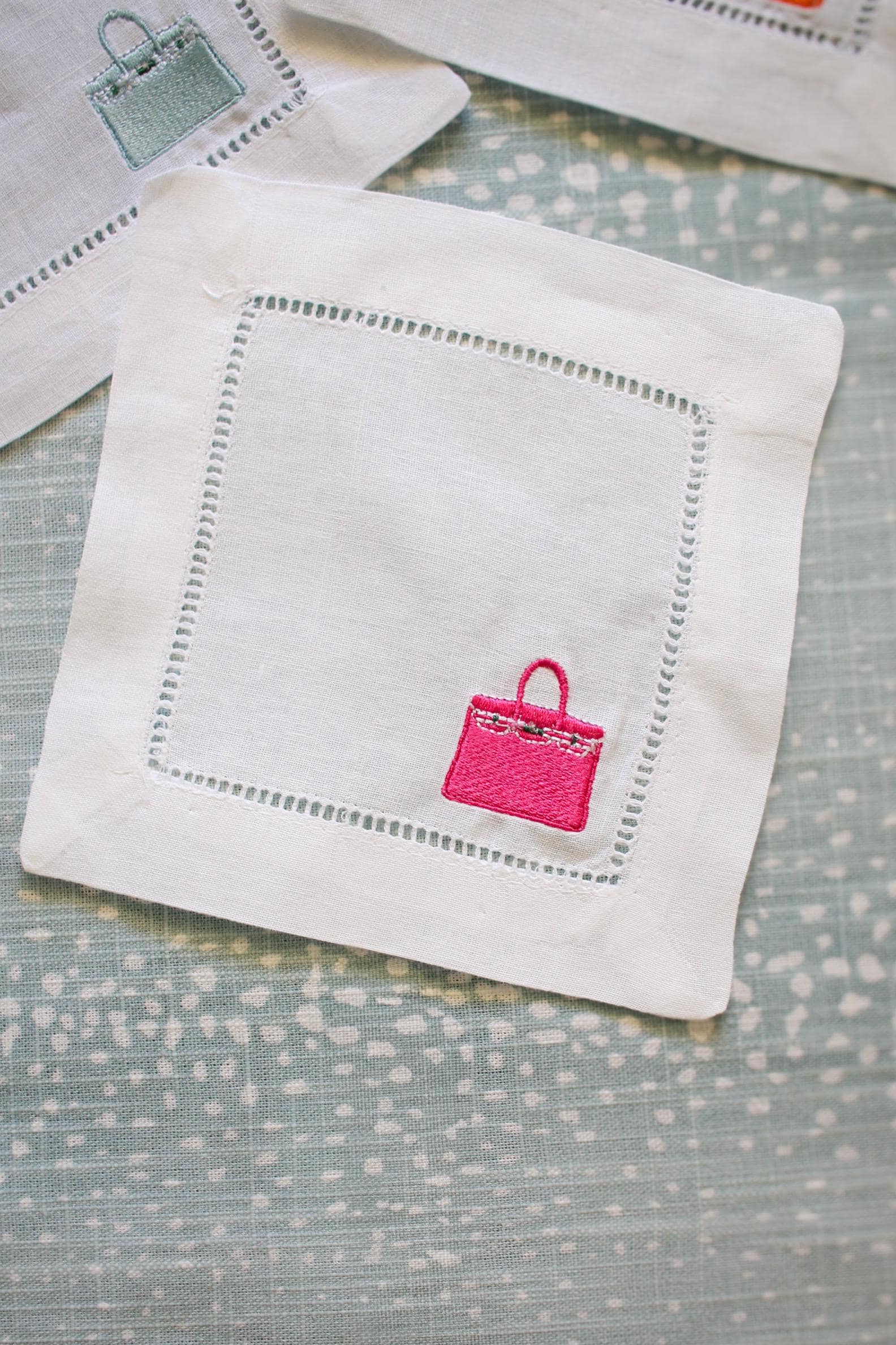 Designer Bag Embroidered Cocktail Napkins | Hostess Gifts | Grandmillenial Gifts | Gifts for Her | Housewarming Gifts | European Linen