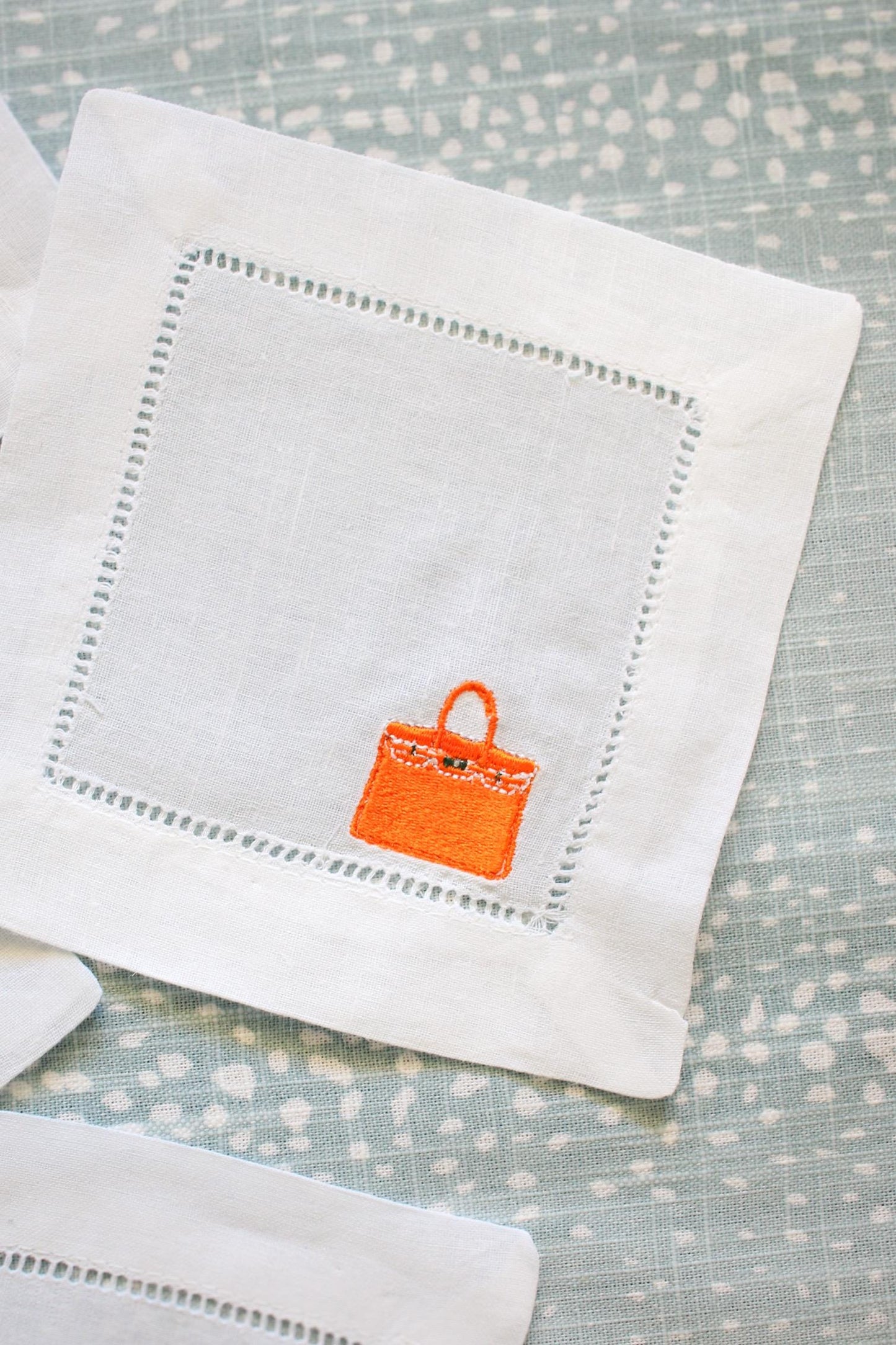 Designer Bag Embroidered Cocktail Napkins | Hostess Gifts | Grandmillenial Gifts | Gifts for Her | Housewarming Gifts | European Linen