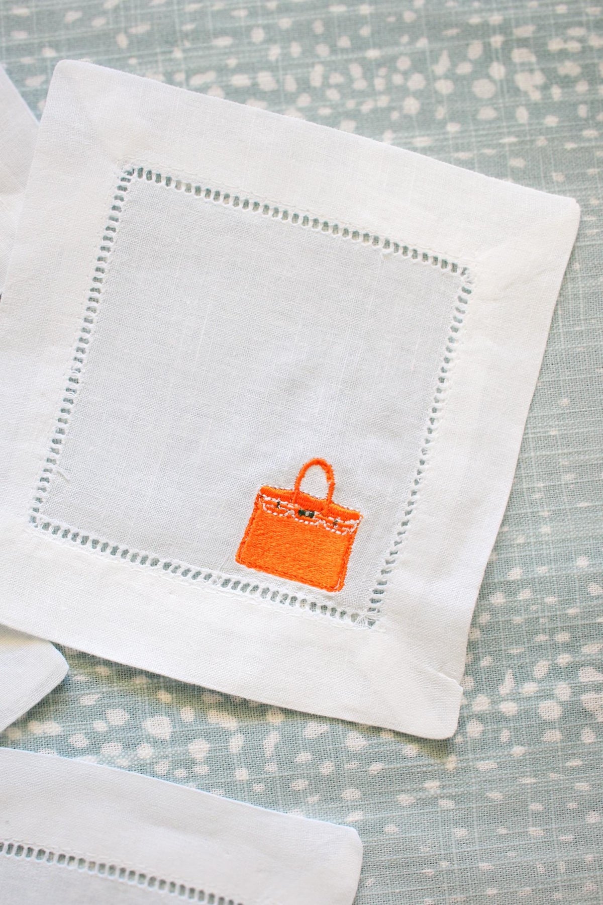 Designer Bag Embroidered Cocktail Napkins | Hostess Gifts | Grandmillenial Gifts | Gifts for Her | Housewarming Gifts | European Linen