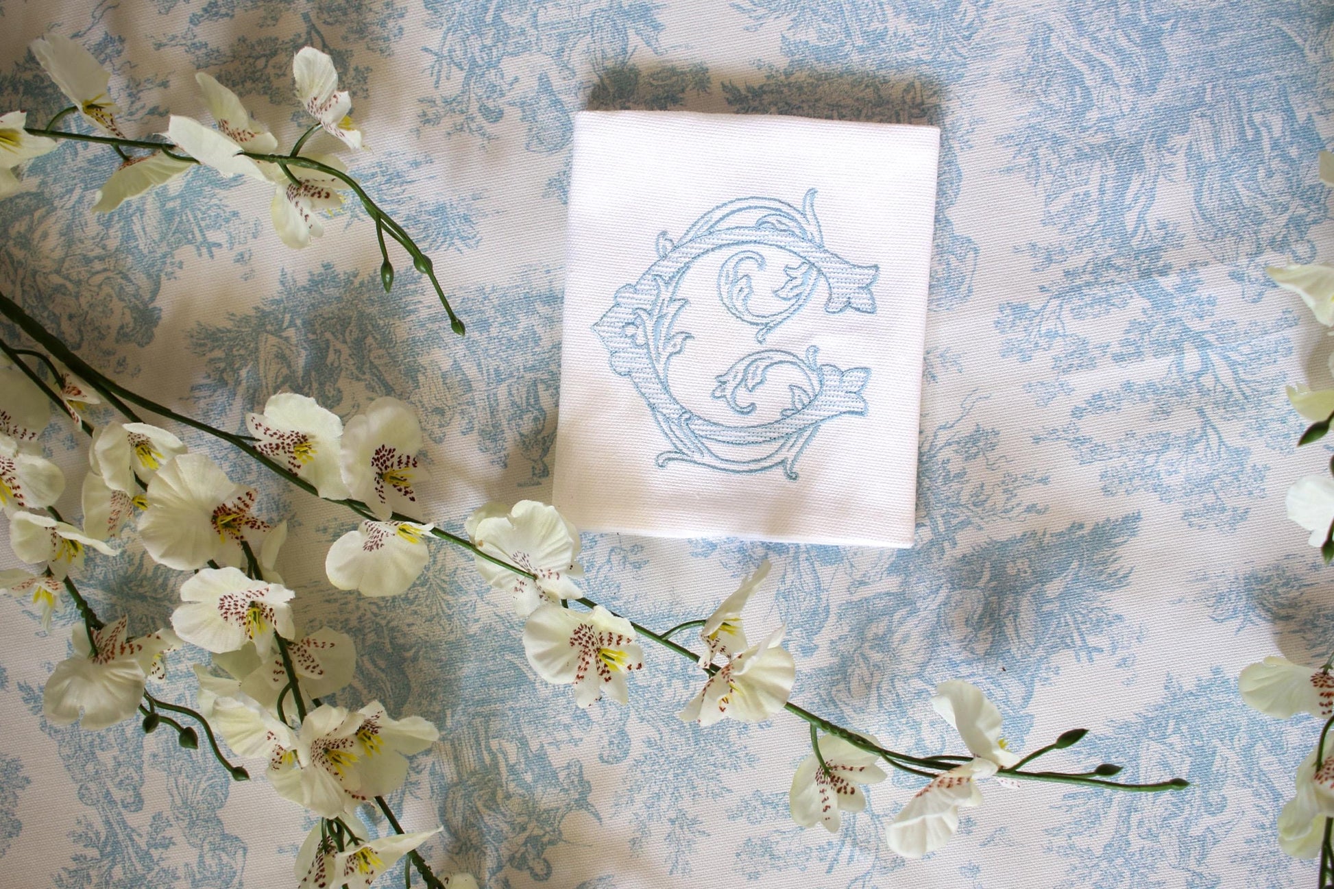 Embroidered Wedding Bouquet Wrap with Single Letter Monogram | Wedding Gifts | Wedding Bouquet Wraps