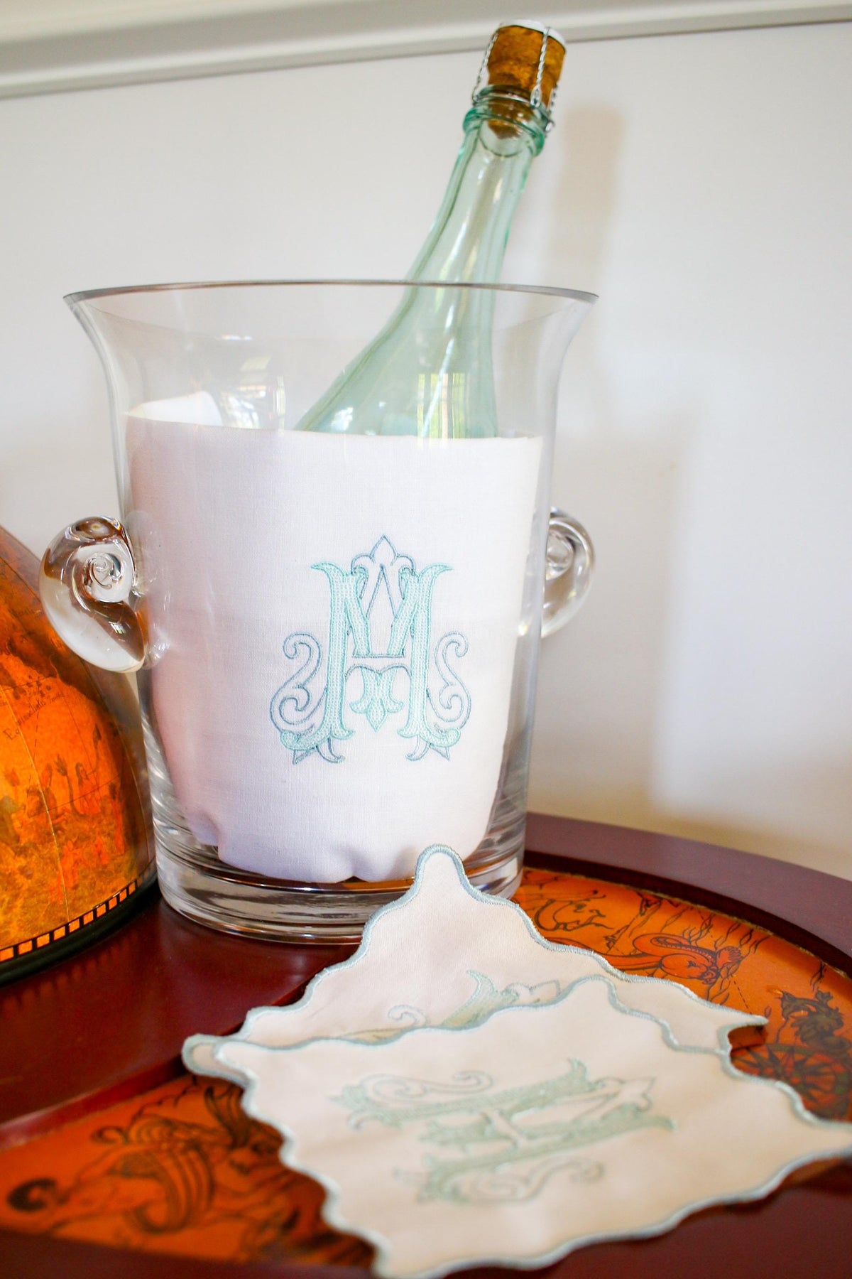 Embroidered Bar Linen Set | Custom Tea Towel | Scalloped Cocktail Napkins | Hostess Gifts | Housewarming Gifts | Wedding Gifts