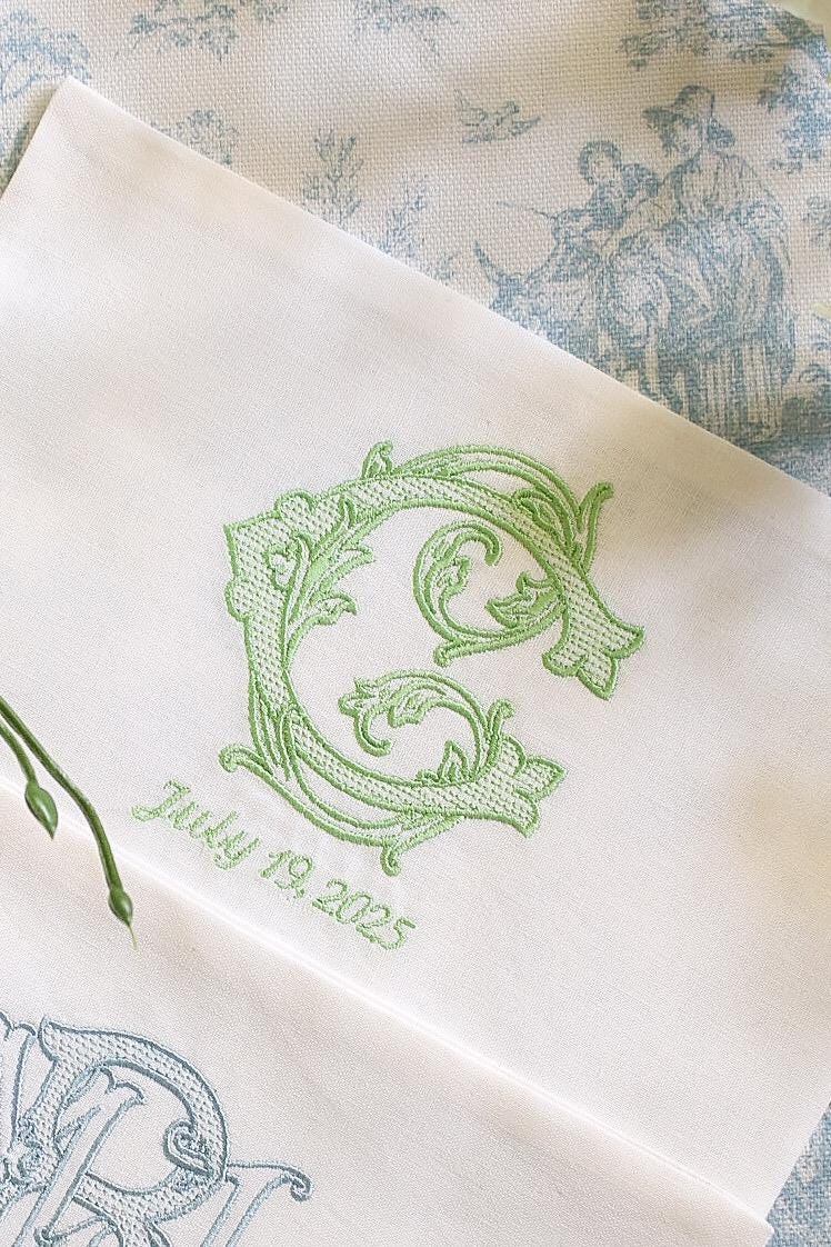 Embroidered Wedding Bouquet Wrap with Single Letter Monogram | Wedding Gifts | Wedding Bouquet Wraps