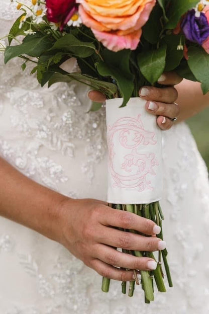 Embroidered Wedding Bouquet Wrap with Single Letter Monogram | Wedding Gifts | Wedding Bouquet Wraps