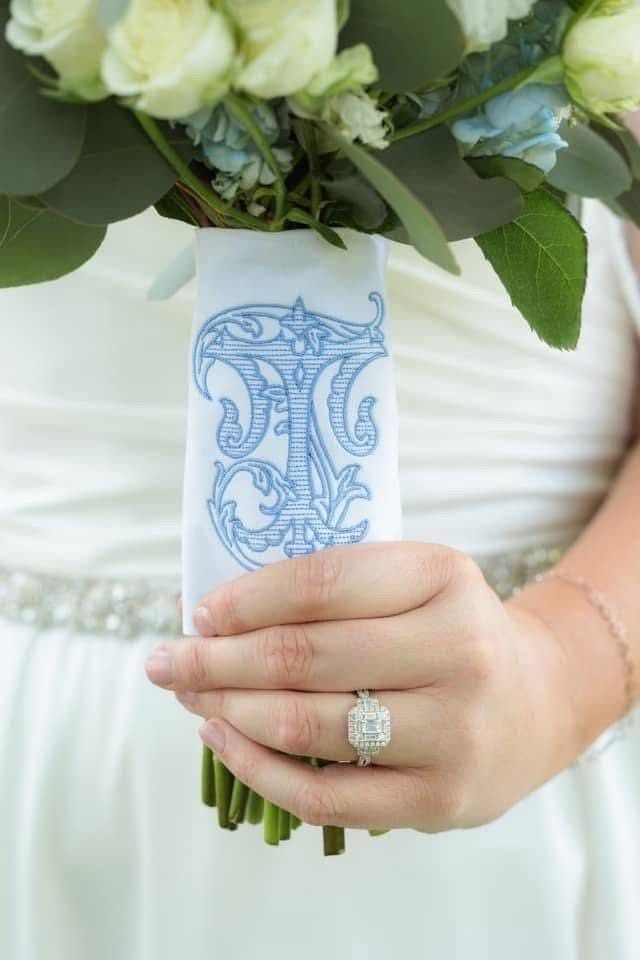Embroidered Wedding Bouquet Wrap with Single Letter Monogram | Wedding Gifts | Wedding Bouquet Wraps