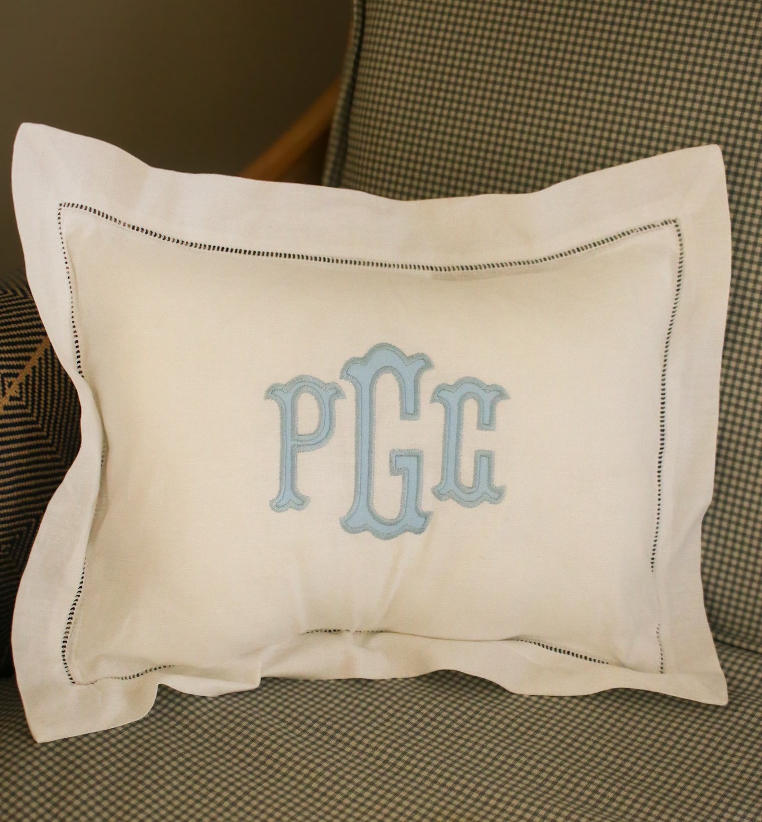 Monogrammed Appliqué Hemstitched Pillow | Custom Pillow Cover | Housewarming Gifts | Nursery Gifts