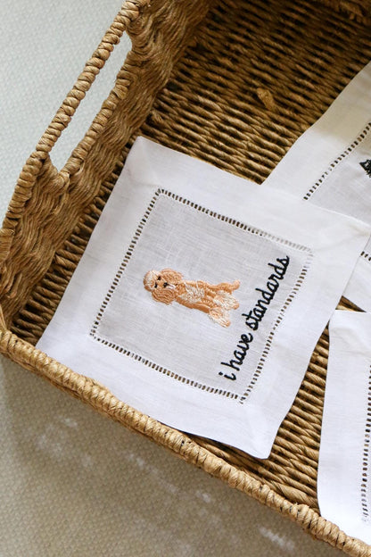 Dog Embroidered Cocktail Napkins | Hostess Gifts | Gifts for Her | Grandmillenial Gifts | Funny Cocktail Napkins