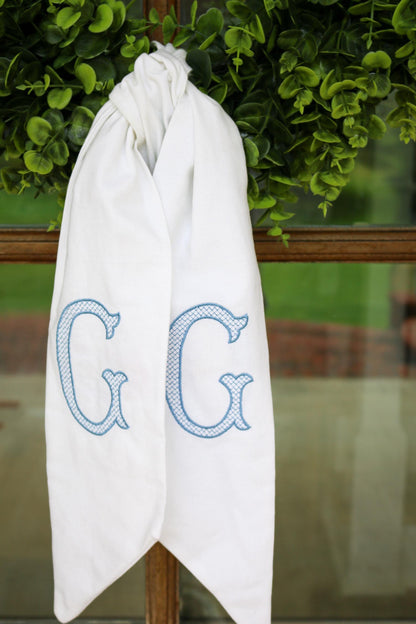 Monogrammed Cotton Wreath Sash | Diamond Initial | Hostess Gifts | Home Decor | Grandmillenial Home