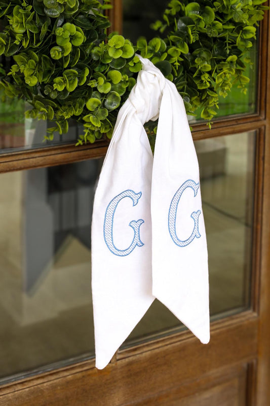 Monogrammed Cotton Wreath Sash | Diamond Initial | Hostess Gifts | Home Decor | Grandmillenial Home