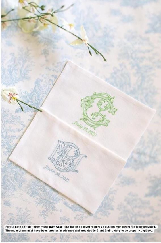 Embroidered Wedding Bouquet Wrap with Single Letter Monogram | Wedding Gifts | Wedding Bouquet Wraps