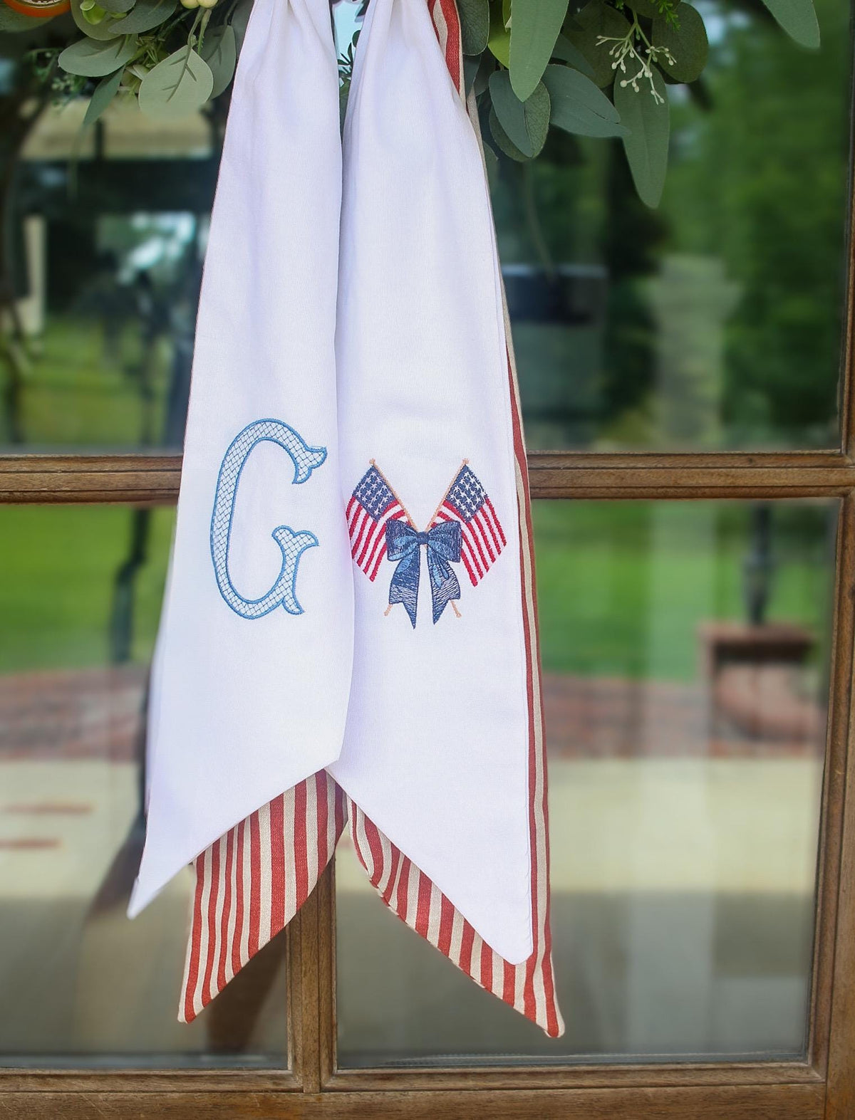 Monogrammed Patriotic Initial Wreath Sash | Home Gifts | Wedding Gifts | Grandmillenial Home