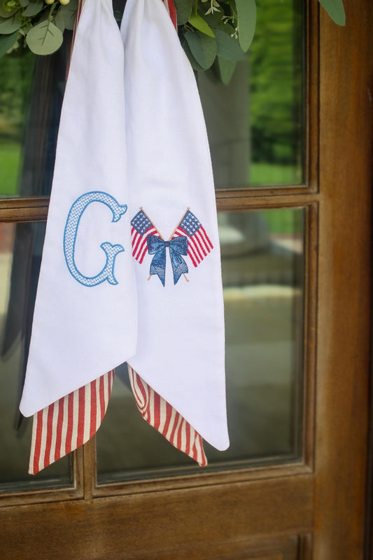 Monogrammed Patriotic Initial Wreath Sash | Home Gifts | Wedding Gifts | Grandmillenial Home