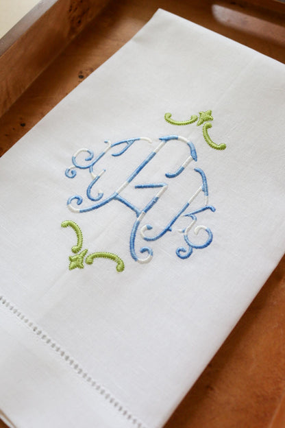 Monogrammed Embroidered Linen Hand Towel: Custom Initial Gift
