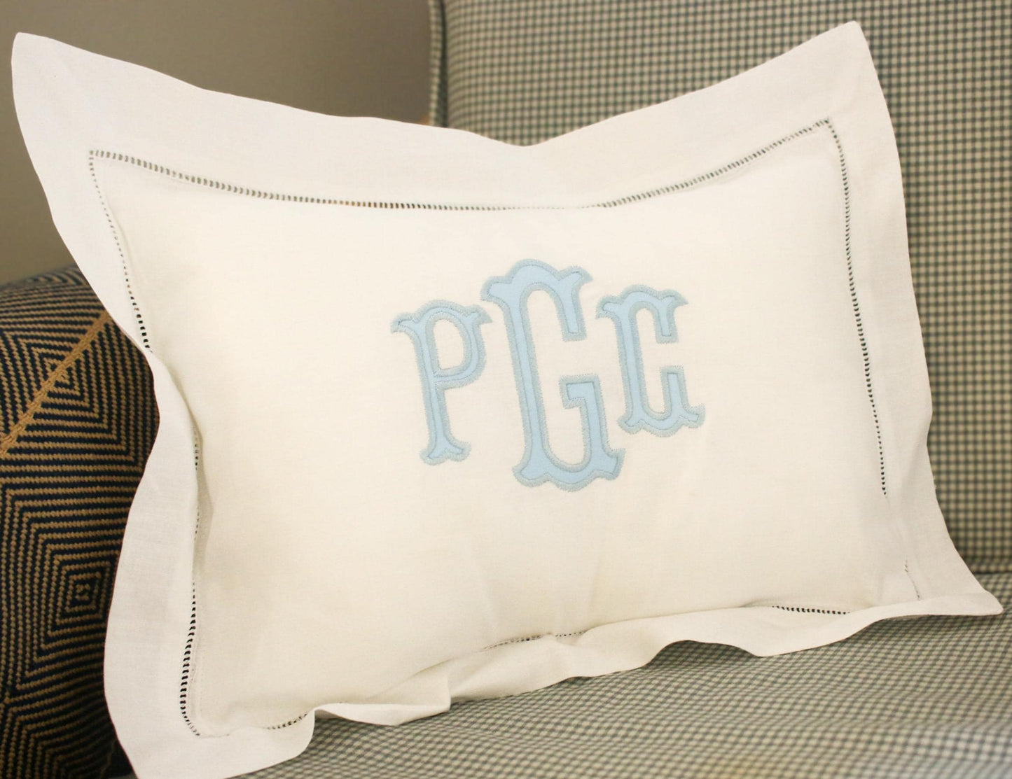 Monogrammed Appliqué Hemstitched Pillow | Custom Pillow Cover | Housewarming Gifts | Nursery Gifts