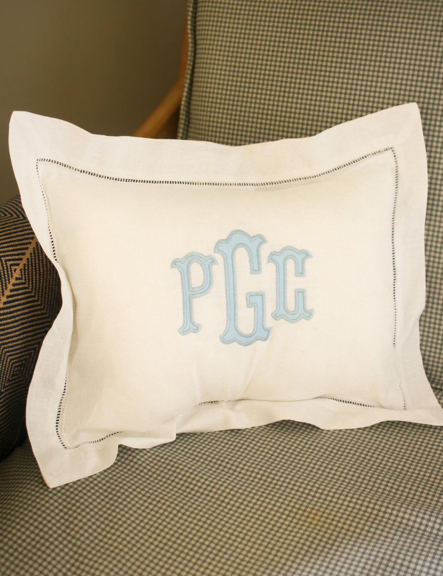 Monogrammed Appliqué Hemstitched Pillow | Custom Pillow Cover | Housewarming Gifts | Nursery Gifts