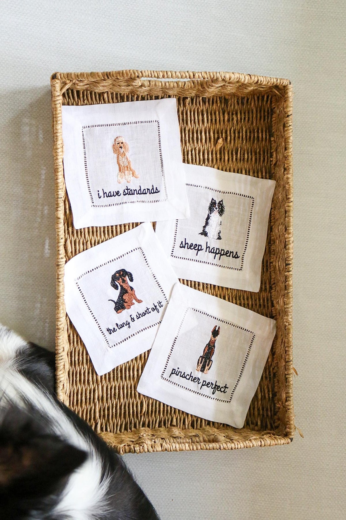Dog Embroidered Cocktail Napkins | Hostess Gifts | Gifts for Her | Grandmillenial Gifts | Funny Cocktail Napkins