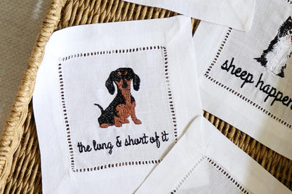 Dog Embroidered Cocktail Napkins | Hostess Gifts | Gifts for Her | Grandmillenial Gifts | Funny Cocktail Napkins