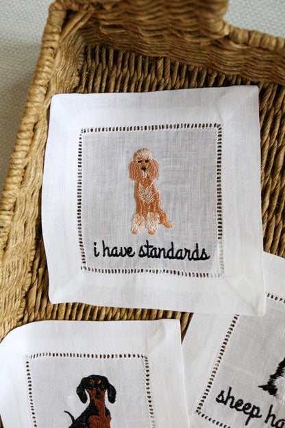 Dog Embroidered Cocktail Napkins | Hostess Gifts | Gifts for Her | Grandmillenial Gifts | Funny Cocktail Napkins