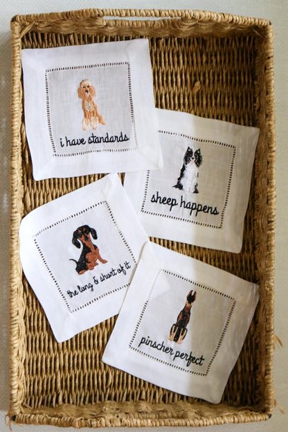 Dog Embroidered Cocktail Napkins | Hostess Gifts | Gifts for Her | Grandmillenial Gifts | Funny Cocktail Napkins