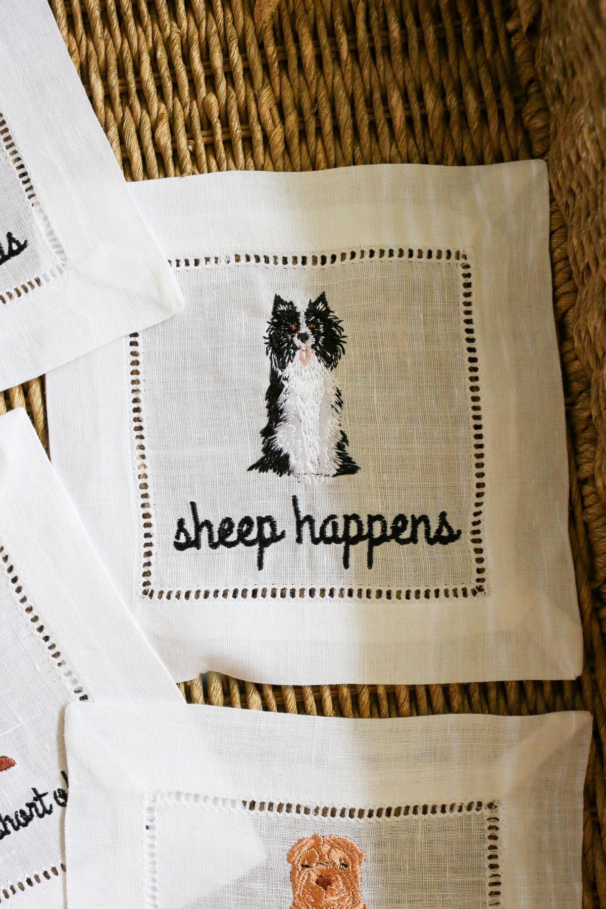 Dog Embroidered Cocktail Napkins | Hostess Gifts | Gifts for Her | Grandmillenial Gifts | Funny Cocktail Napkins