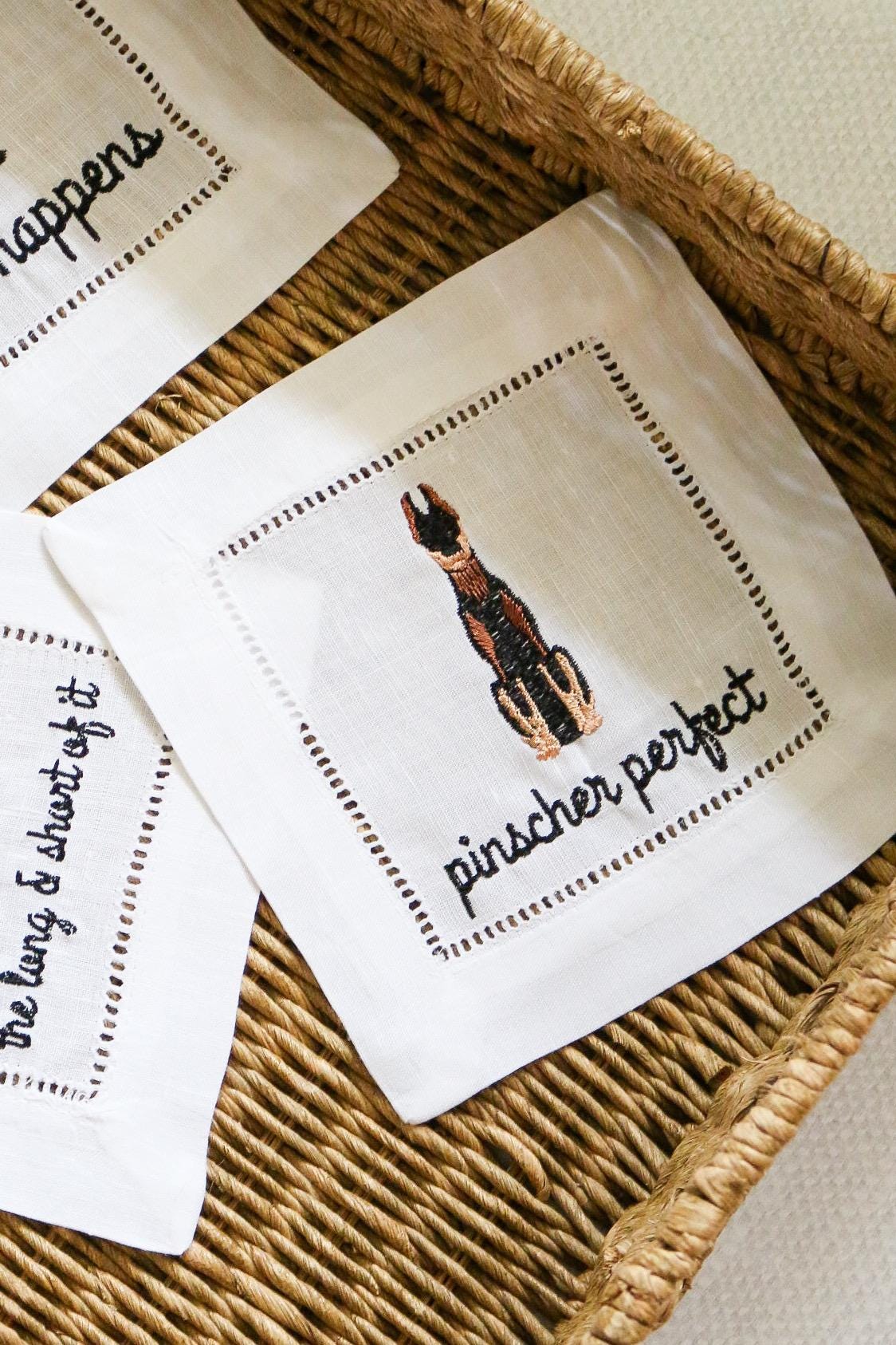 Dog Embroidered Cocktail Napkins | Hostess Gifts | Gifts for Her | Grandmillenial Gifts | Funny Cocktail Napkins