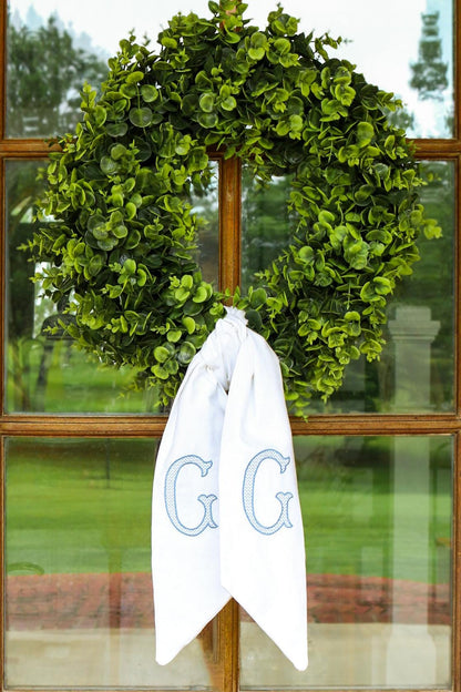 Monogrammed Cotton Wreath Sash | Diamond Initial | Hostess Gifts | Home Decor | Grandmillenial Home