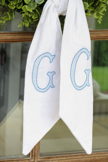 Monogrammed Cotton Wreath Sash | Diamond Initial | Hostess Gifts | Home Decor | Grandmillenial Home