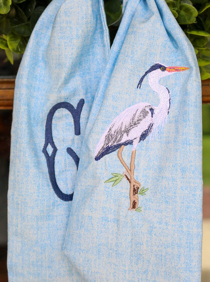 Embroidered Blue Heron Wreath Sash | Home Gifts | Wedding Gifts | Grandmillenial Home