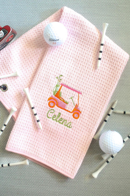 Custom Pink Embroidered Golf Towel | Gifts for Her | Golf Gifts | Bridesmaid's Gifts