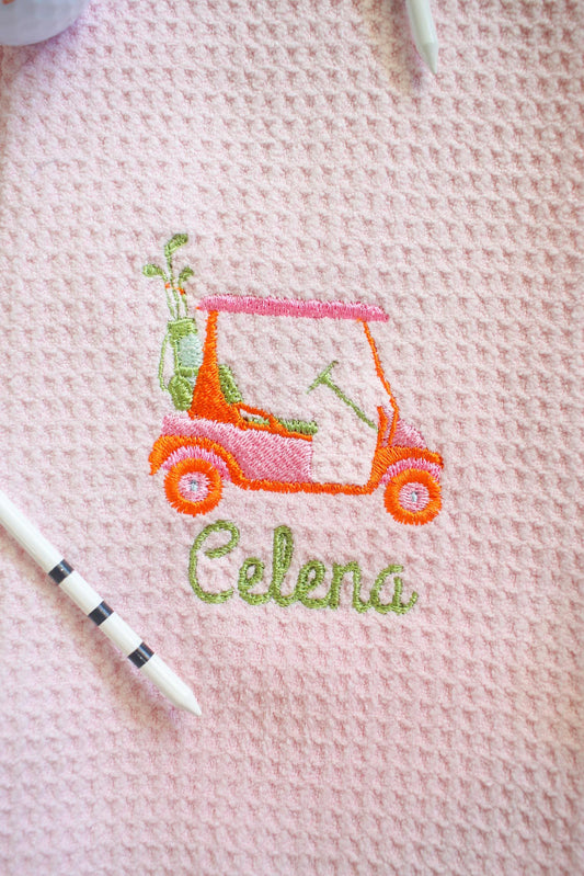 Custom Pink Embroidered Golf Towel | Gifts for Her | Golf Gifts | Bridesmaid's Gifts