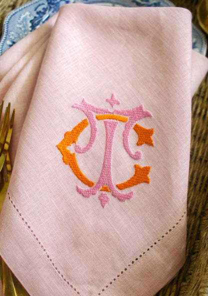 Monogrammed Linen Dinner Napkins (Set of 4) - Embroidered Wedding Napkins