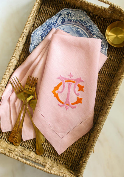 Monogrammed Linen Dinner Napkins (Set of 4) - Embroidered Wedding Napkins