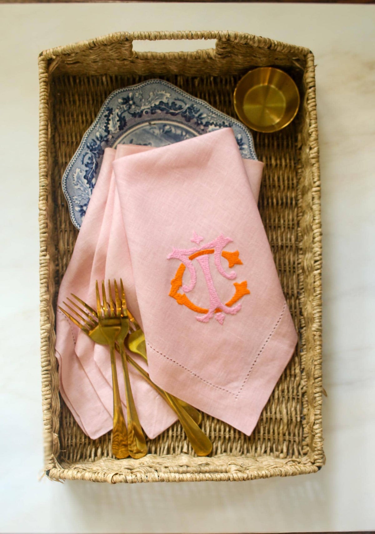 Monogrammed Linen Dinner Napkins (Set of 4) - Embroidered Wedding Napkins