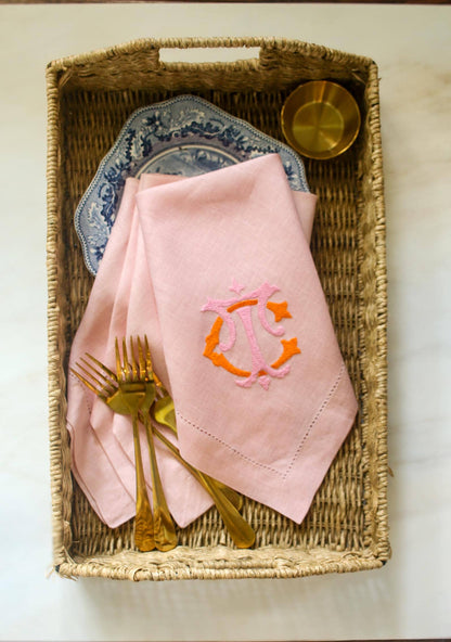 Monogrammed Linen Dinner Napkins (Set of 4) - Embroidered Wedding Napkins