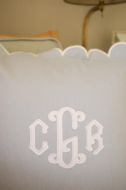 Custom Applique Pillow Cover – Personalized 18x18 Scalloped Pillow with Embroidered Applique - Wedding Gift | Home Gift | Personalized Gift