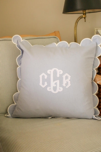 Custom Applique Pillow Cover – Personalized 18x18 Scalloped Pillow with Embroidered Applique - Wedding Gift | Home Gift | Personalized Gift