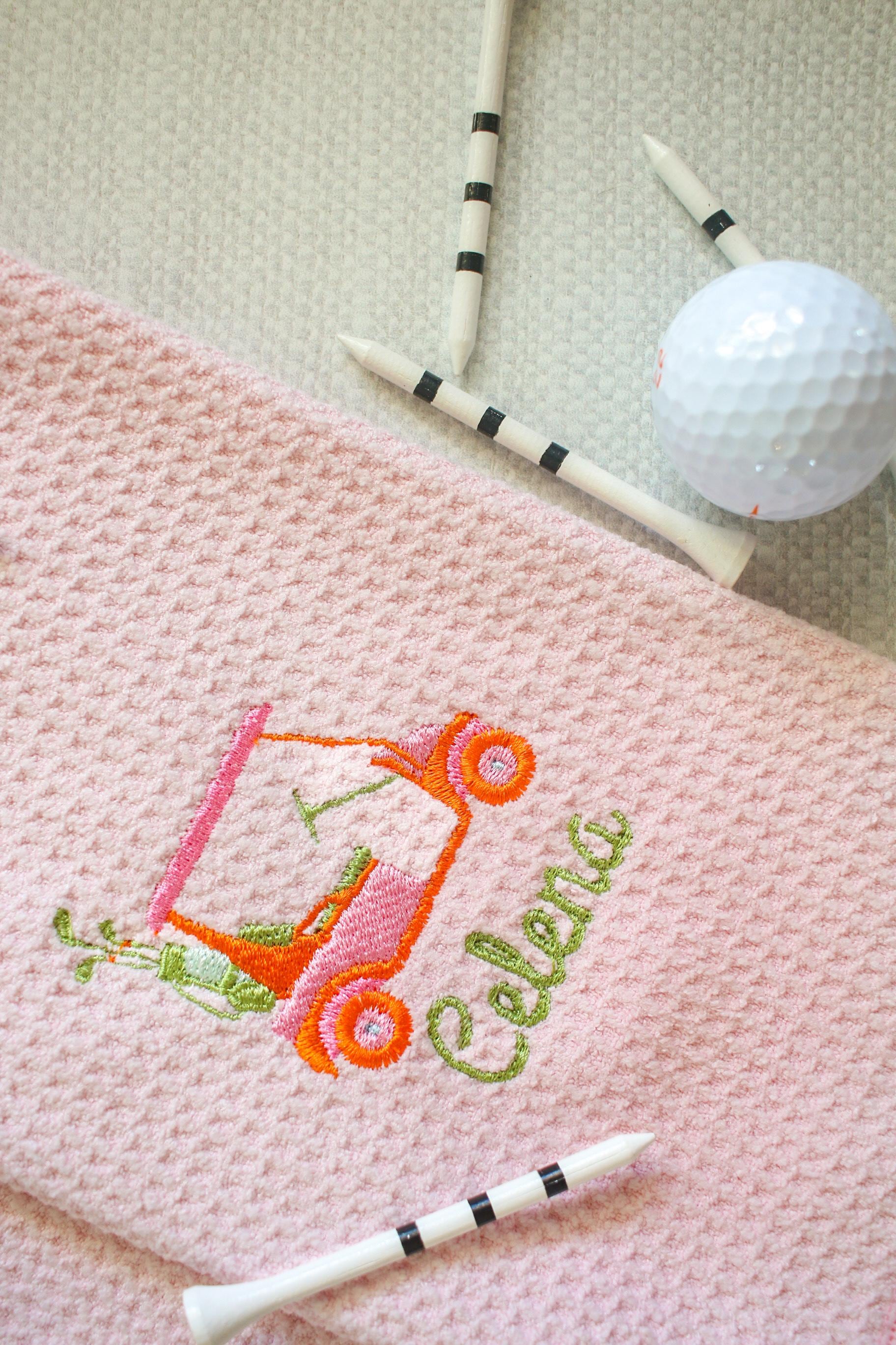 Custom Pink Embroidered Golf Towel | Gifts for Her | Golf Gifts | Bridesmaid's Gifts