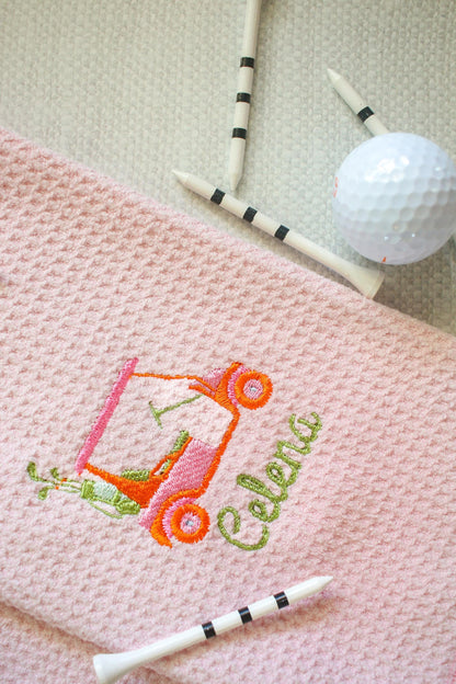 Custom Pink Embroidered Golf Towel | Gifts for Her | Golf Gifts | Bridesmaid's Gifts