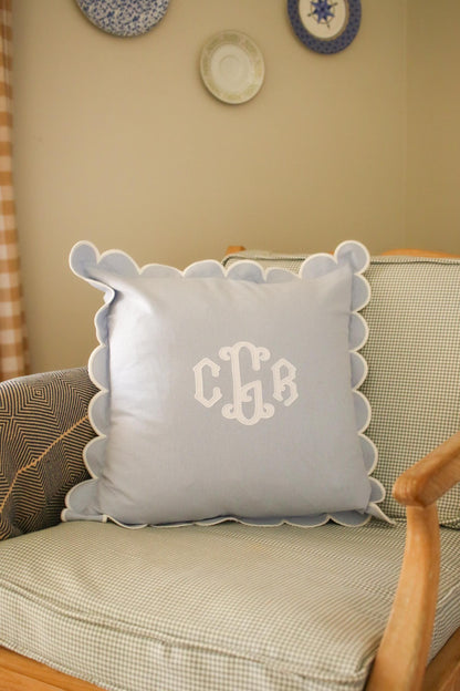 Custom Applique Pillow Cover – Personalized 18x18 Scalloped Pillow with Embroidered Applique - Wedding Gift | Home Gift | Personalized Gift
