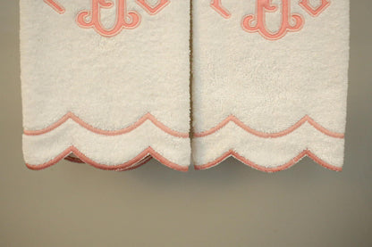 Custom Pink Appliqué Scalloped Hand Towel | Appliqué Towels | Custom Gifts | Gifts for Home