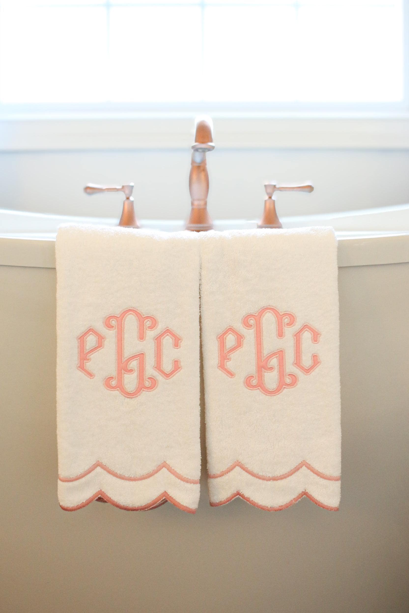 Custom Pink Appliqué Scalloped Hand Towel | Appliqué Towels | Custom Gifts | Gifts for Home