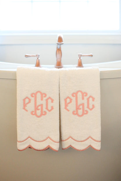 Custom Pink Appliqué Scalloped Hand Towel | Appliqué Towels | Custom Gifts | Gifts for Home