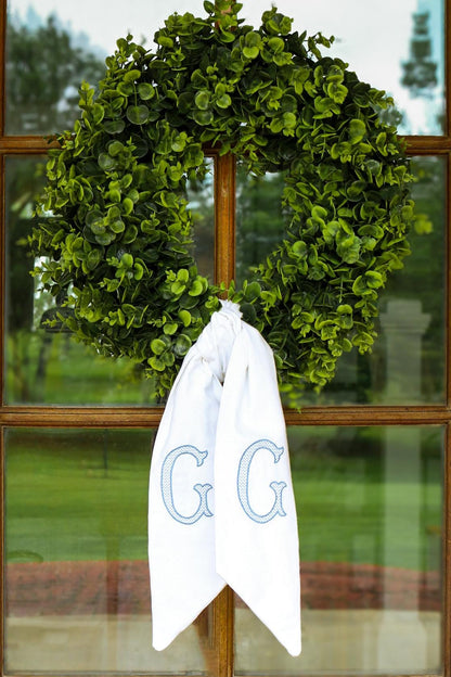 Monogrammed Cotton Wreath Sash | Diamond Initial | Hostess Gifts | Home Decor | Grandmillenial Home