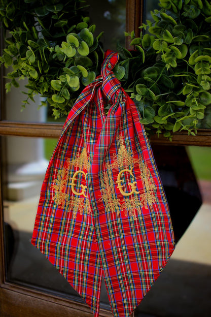 Embroidered Christmas Wreath Sash | Stuart Plaid | Christmas Home Gifts | Christmas Decorations