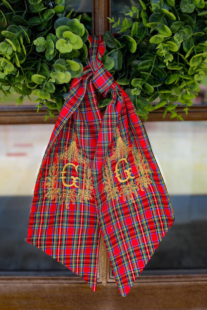 Embroidered Christmas Wreath Sash | Stuart Plaid | Christmas Home Gifts | Christmas Decorations