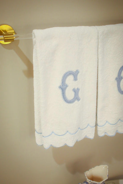 Custom Blue Appliqué Scalloped Hand Towel | Appliqué Towels | Custom Gifts | Gifts for Home