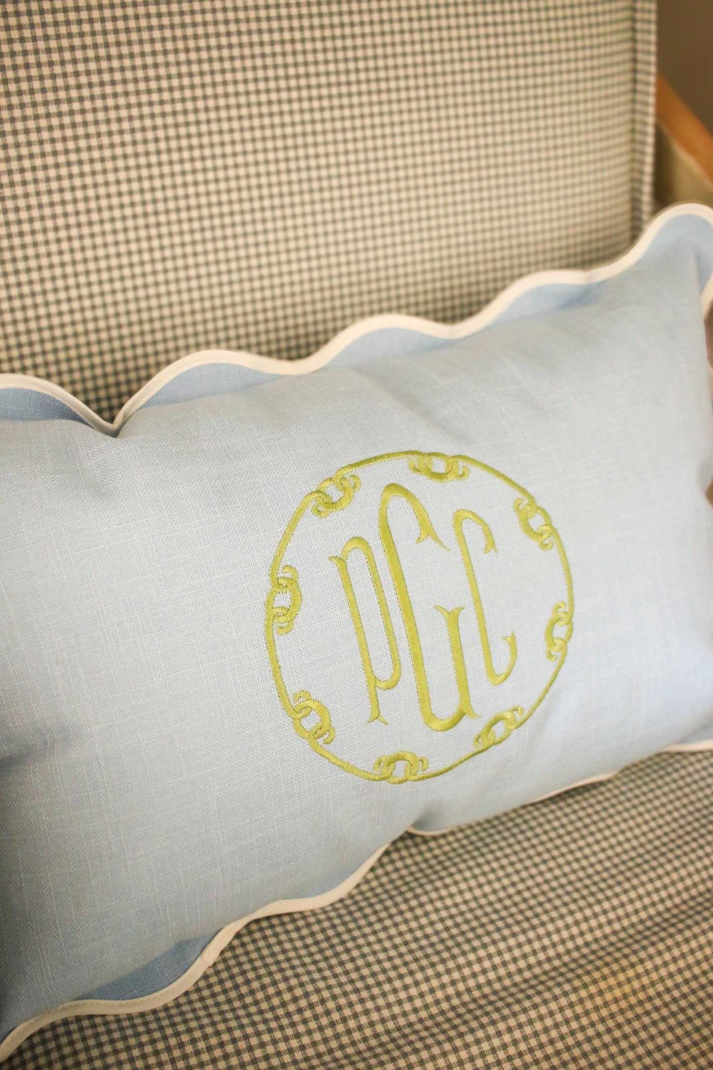 Custom Pillow Cover – Personalized 12x20 Scalloped Pillow with Embroiderey | Wedding Gift | Home Gift