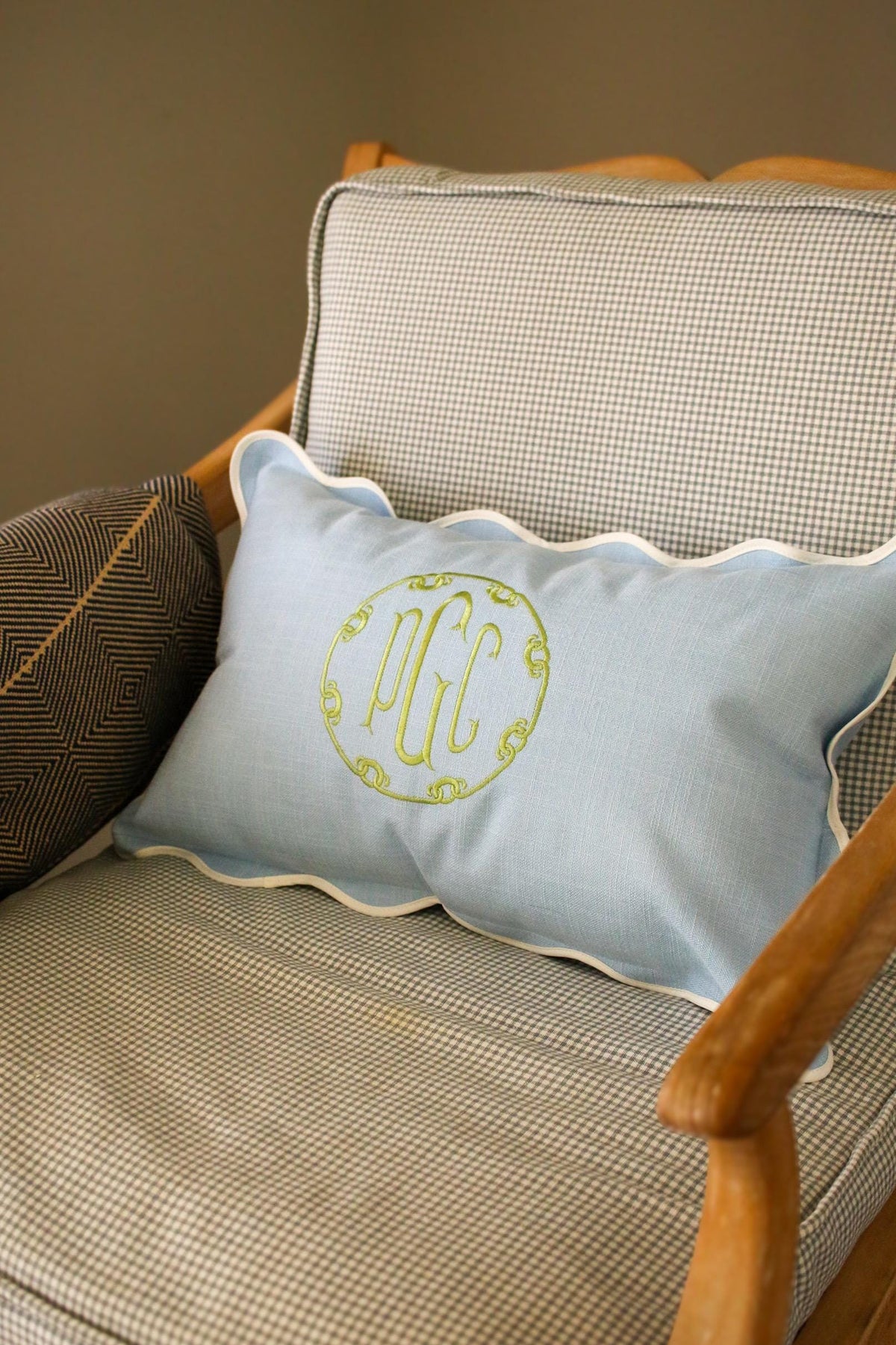 Custom Pillow Cover – Personalized 12x20 Scalloped Pillow with Embroiderey | Wedding Gift | Home Gift