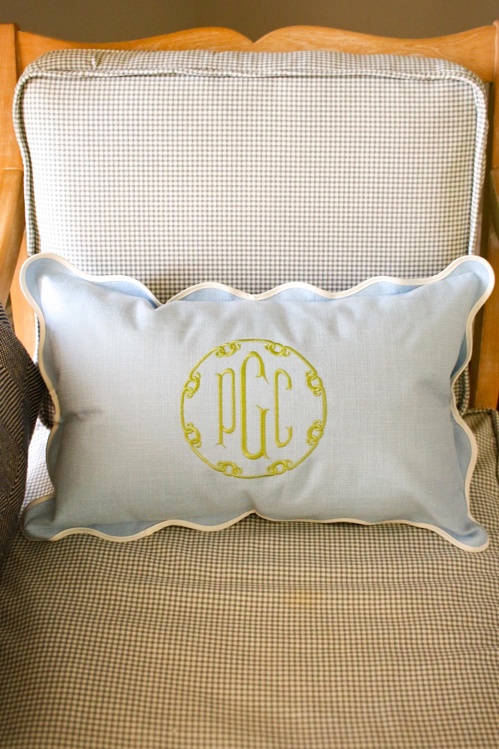 Custom Pillow Cover – Personalized 12x20 Scalloped Pillow with Embroiderey | Wedding Gift | Home Gift